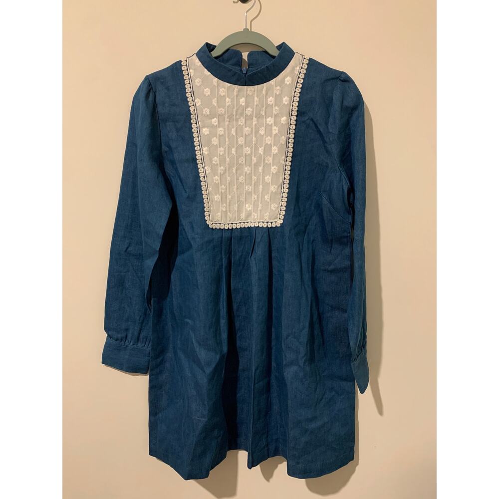 Dahlia Womens Blue Denim Dress Size Large smocked milkmaid prairie cottage core - Picture 6 of 10